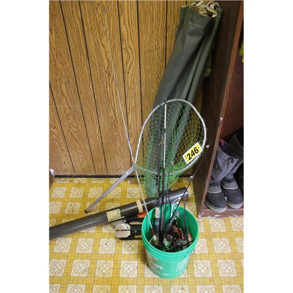 Hip waders and fishing equip.