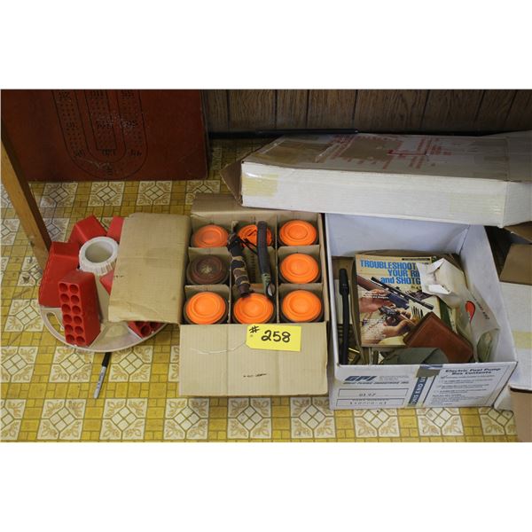 Duck caller, skeet and gun misc. items