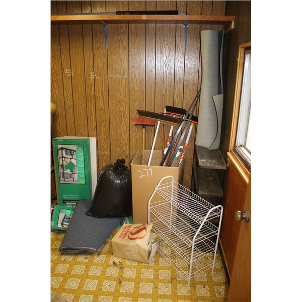 Brooms, racks, paint thinners, and balance in back room