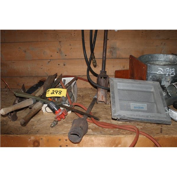 Torches, pails, tire tubs, hyd. Ram, pins