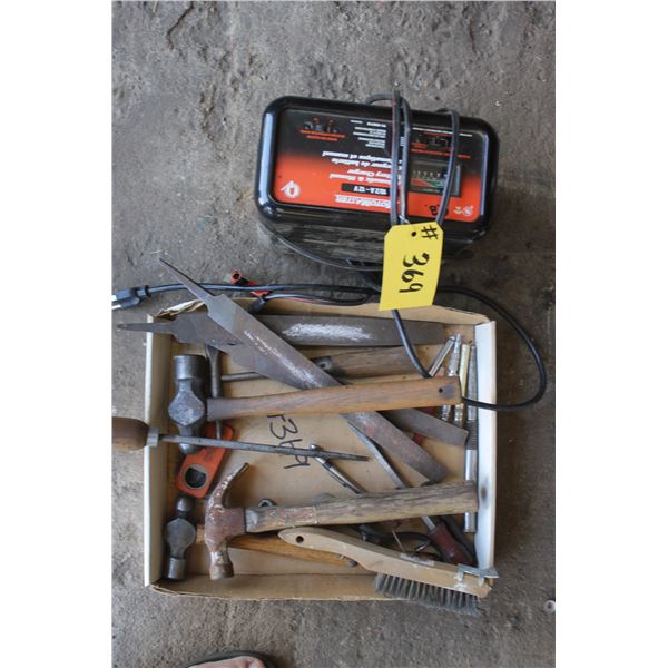 Battery charger, hammers, files etc.