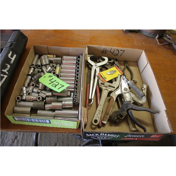 Qty of sockets, pliers, saw sets, tongs etc.