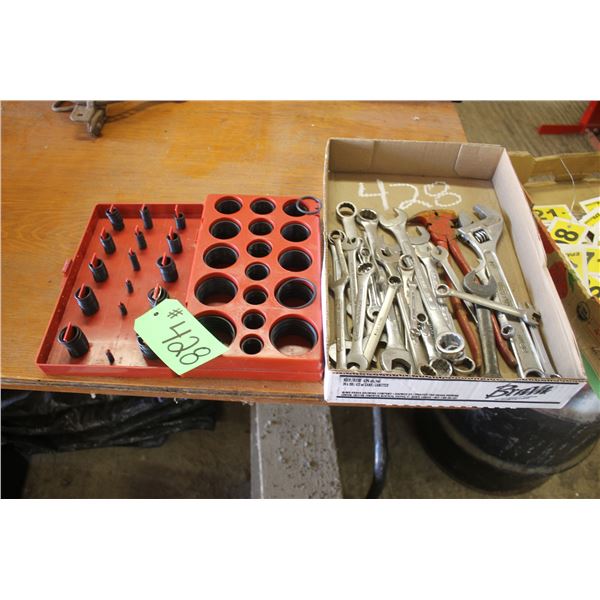 O-Rings and box of wrenches fencing tools and crescent