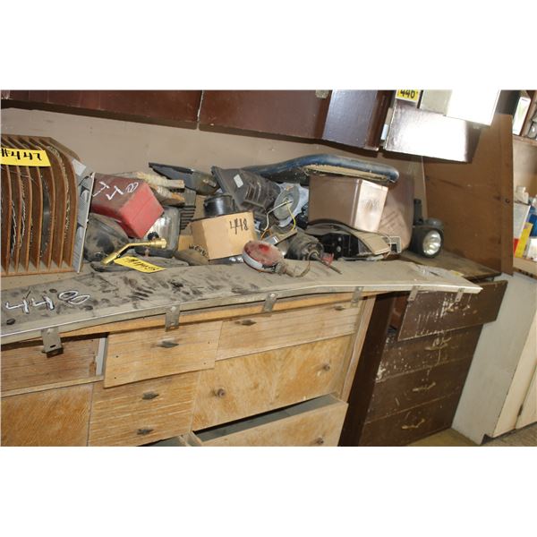 Plow shears, lights and misc. on counter