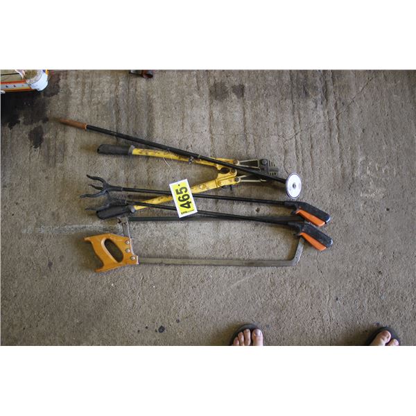 Magnet, meat saw, bolt cutters, pick-up clamps