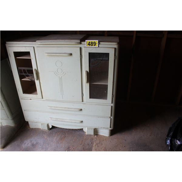 Green glass door cupboard