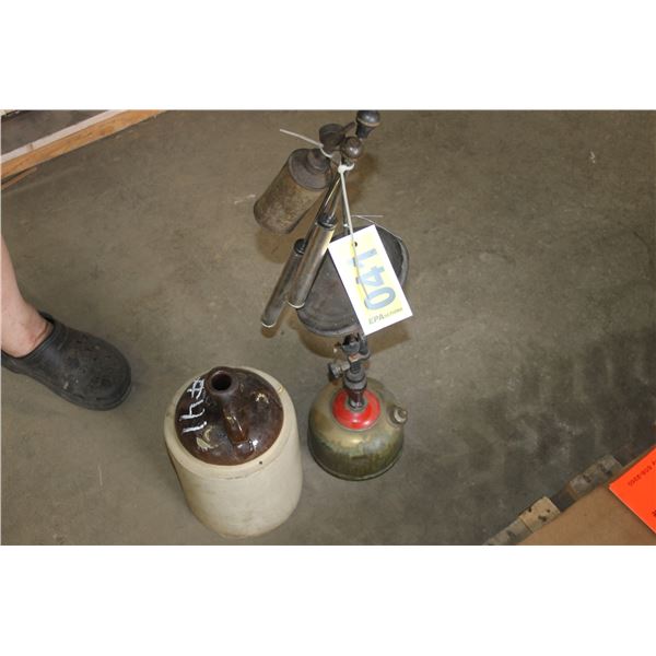 Coil oil lamp & clay jug.