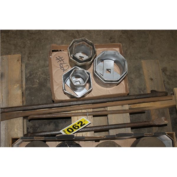 Axle nut sockets, 4 bars and pipeline tape.
