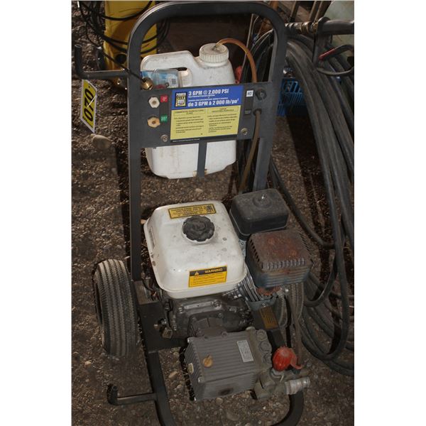 Power fist pressure washer 3 Gal. per  min, 2000 PSI, Gas powered 5.5 Honda engine.