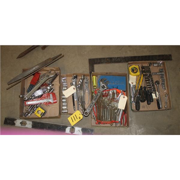 Tools. 3/8 sockets, ratchets, wrenches, crescent wrenches, 1/2 inch flex bar,  1/4 inch metric socke