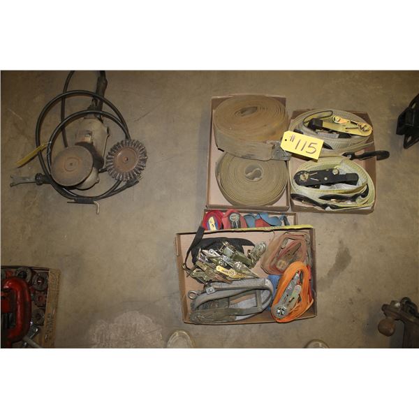 Ratchet straps (various sizes), 2 tie down straps.