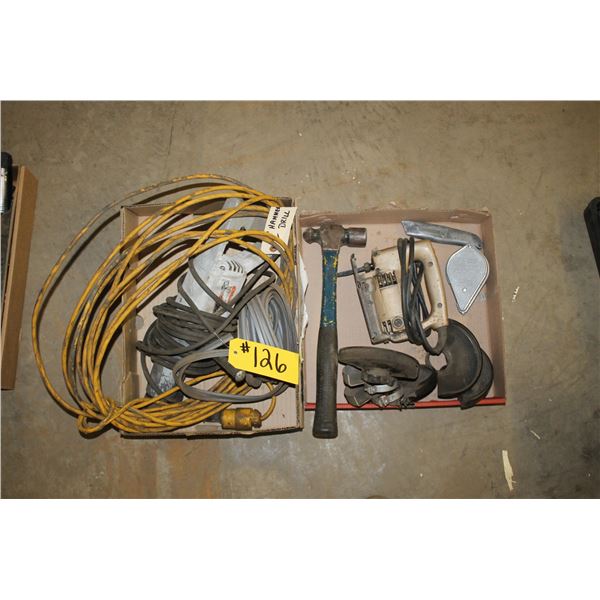 Jigsaw, hammer, chalk line, 1/2 inch hammer drill & an extension cord.