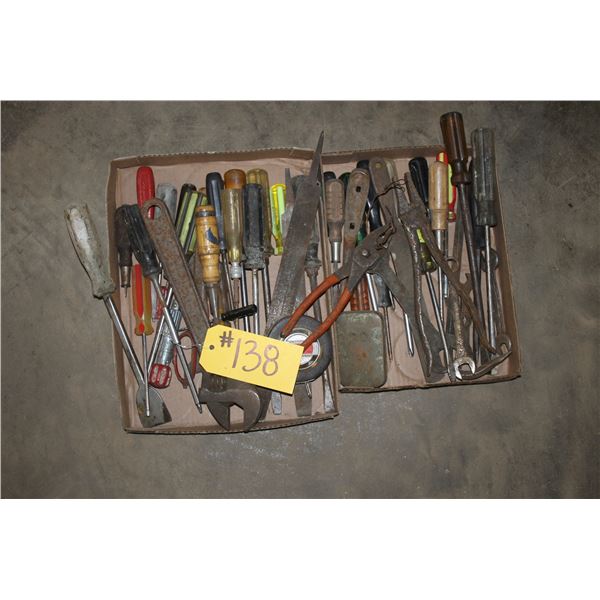 Misc. tools, crescent wrenches, screwdrivers, tapeline, etc.
