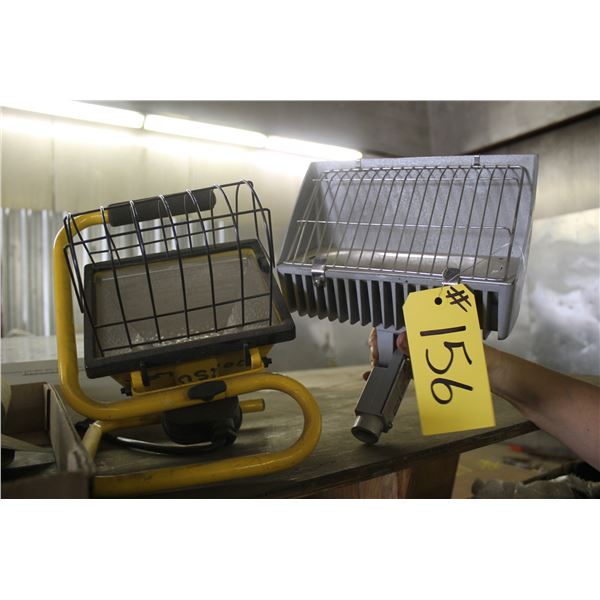 Halogen work light, concrete trowel and tools, chalk line, recessed anchors, surface anchors, quartz