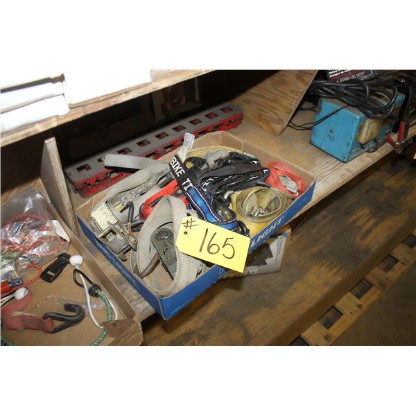 Muffler clamps, 4 inch banding clips, ratchet straps 1 inch, and a 1 inch sling.