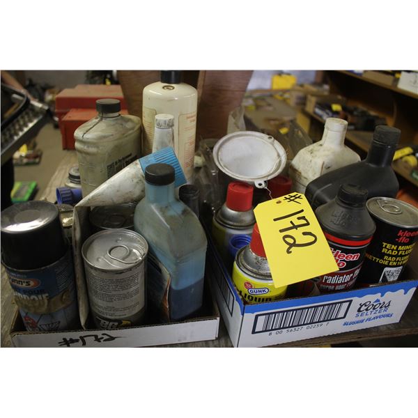 Misc. rad flush, brake fluid, starting fluid, penetrating oil and copper coat.