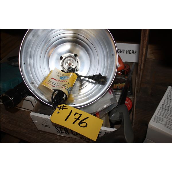 Heat lamp. Flashlights, keyhole saw, pins, Kenworth sleeper divider.