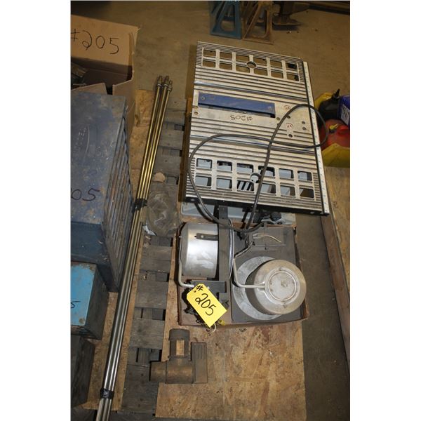 Delta table saw with 8 inch blade, 4 parts cabinets with some drawers full and misc. wiring.