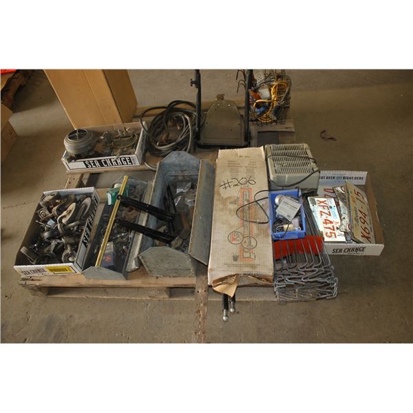 Air filter, booster cables, propane carburetor, castors, cable clamps