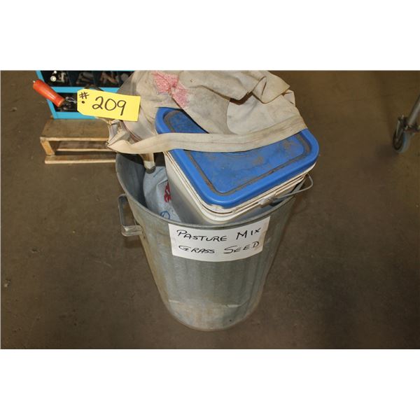 Pasture mixed grass seed and a grass spreader.