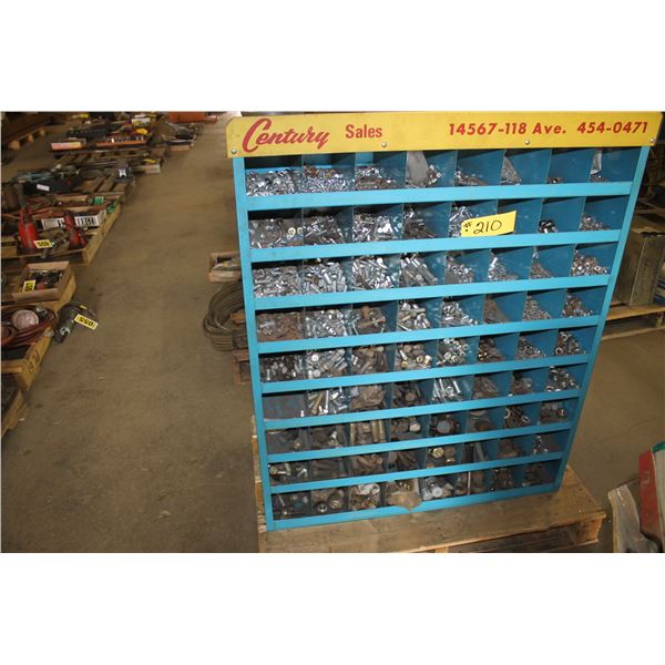 Bolt bin with bolts of various sizes.