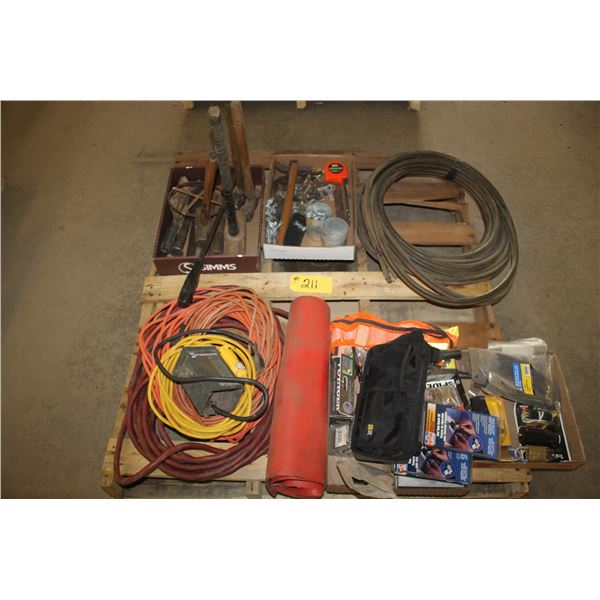 (4) Hammers, oxy acet. Hose, extension cords (6), timer, exhaust sealer, trailer hook ups and misc.