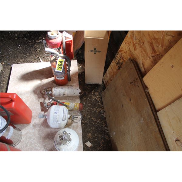 (3) Halon extinguishers, (3) dry powder extinguishers.