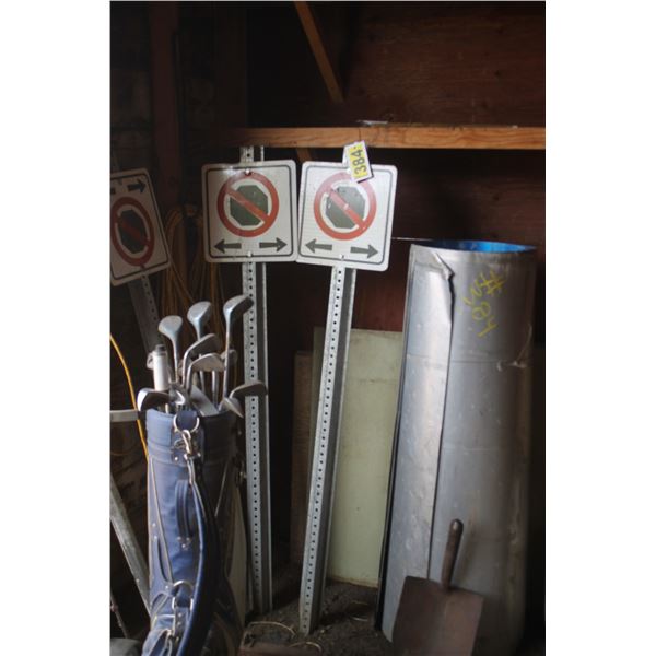 3 signs, golf clubs, sheeting and propane torch.