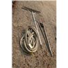 Image 1 : 1 1/2 inch diameter tow rope, landscaping rake, two forks and a shovel.