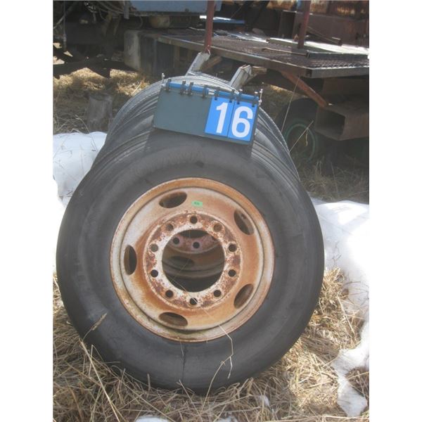 Set of 4 295/75 R22 tires on rims