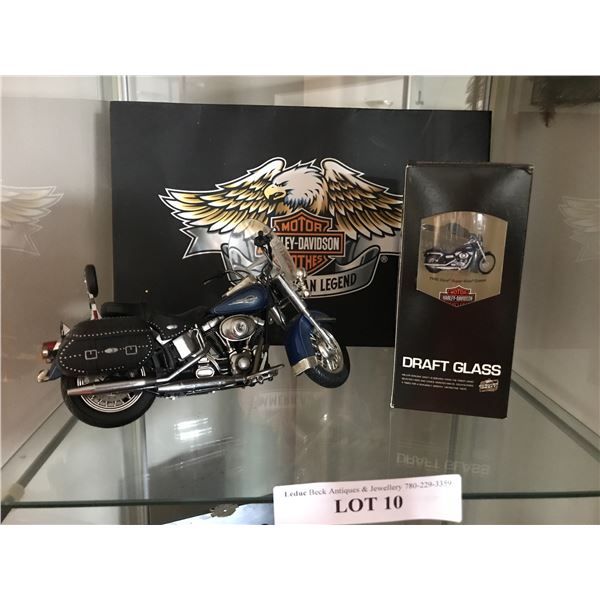 Super Glide Custom HD Glass, Blue Harley Davidson Motorcycle & Box