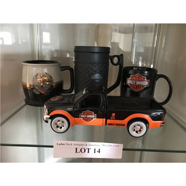 Live To Ride, Basic Black & Orange/Black HD Coffee Mugs, Harley F350 Model Truck