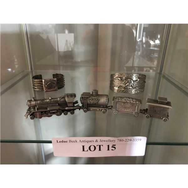Pewter Harley-Davidson Train, Sterling Silver HD Bracelet & Eagle Bracelet