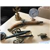 Image 3 : Brass Bell, Two Mini Brass Canons, Wood Musket, Eagle Ornaments, Humidity Meter & HD Pins