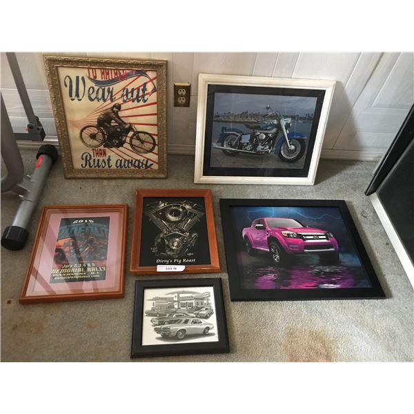 Dirty's Pig Roast Picture, I'd Rather Wear Out Than Rust Away Vintage Framed Art, Motorcycle Photo, 