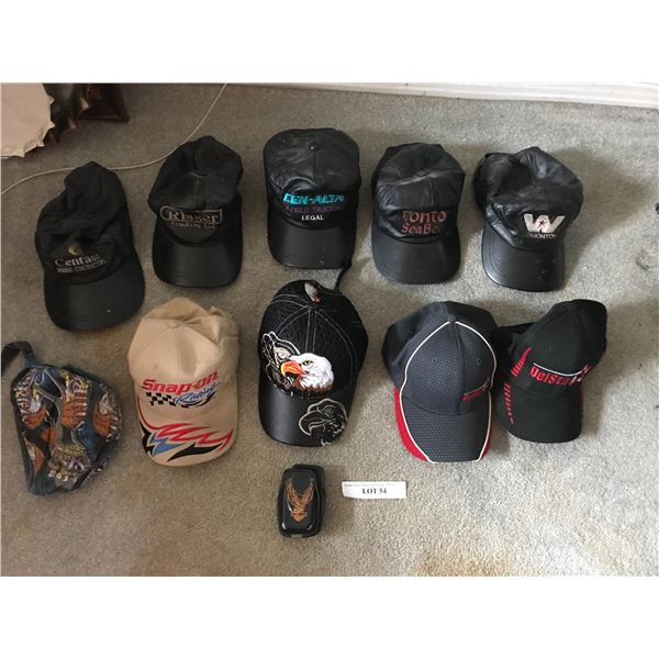 Ten asst Ball-caps incl Harley Davidson & Harley Davidson Leather Case