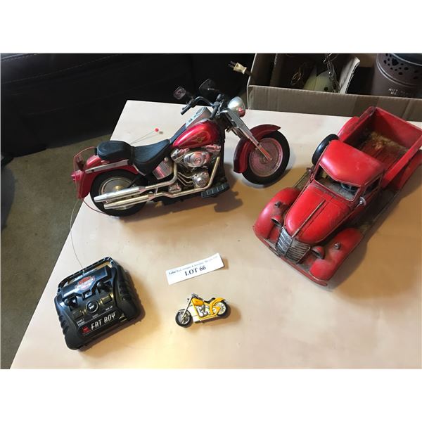 Red Harley-Davidson Remote Control Fat Boy Motorcycle, Vintage Red Classic Toy Truck, Mini Yellow Mo