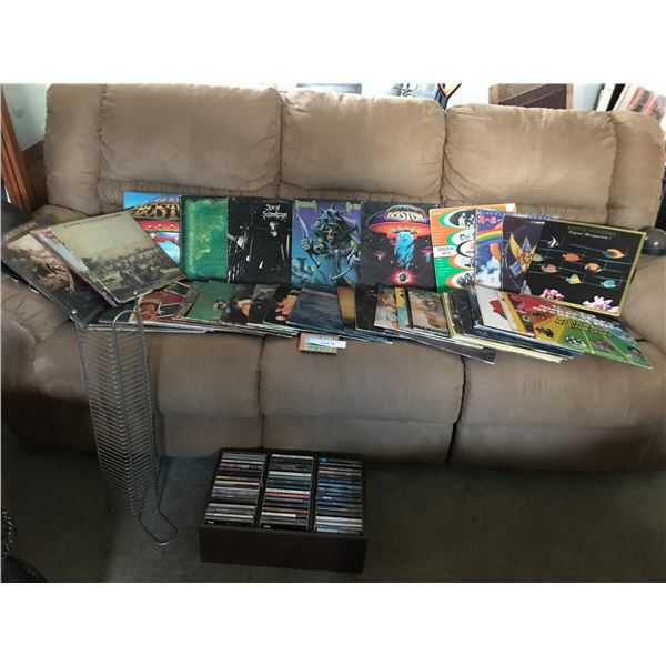 Lg Selection of Records & CD's w Case & Metal CD Holder