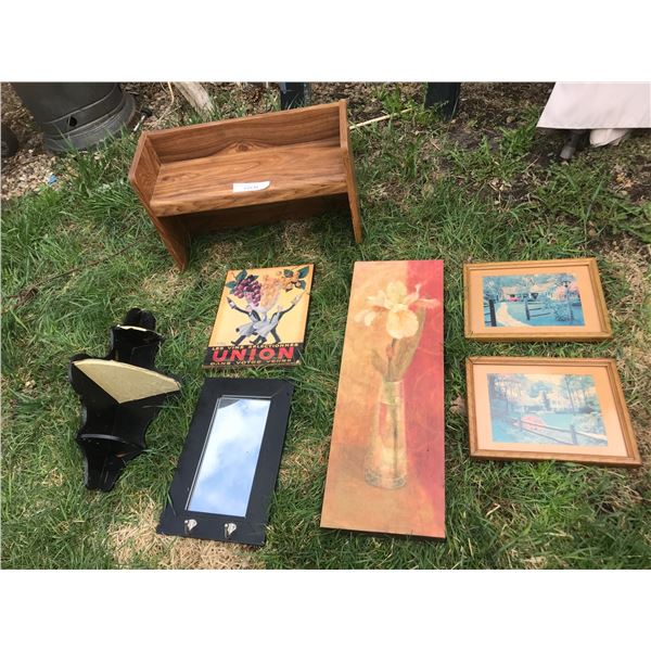 Mirror Key Holder, Black Corner Shelf, Union Les Vins Selectionnes Wall Décor, Floral Picture, Two O