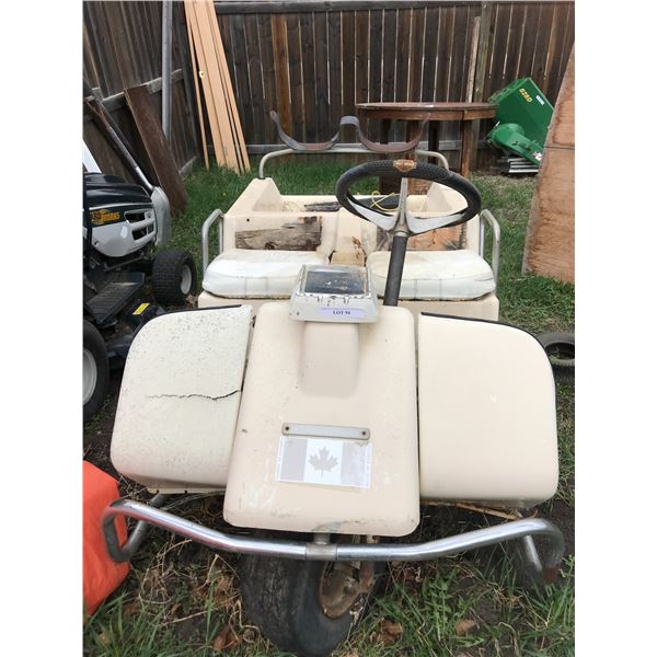 Harley Davidson Golf Cart, Front Fender Cracked & Wood on Back of Seats Need Repair