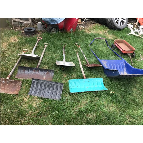 Little Red Express Wagon (no handle) & Variety of 8 Shovels