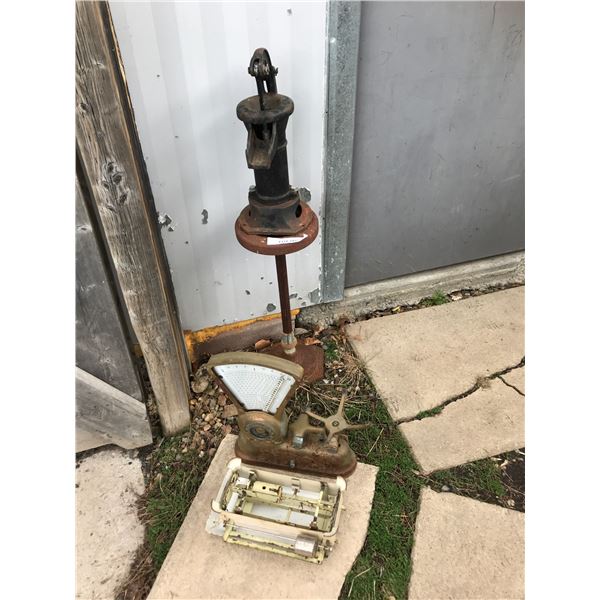 Antique Dayton Computing Scale, Water Pump & Metal Scale