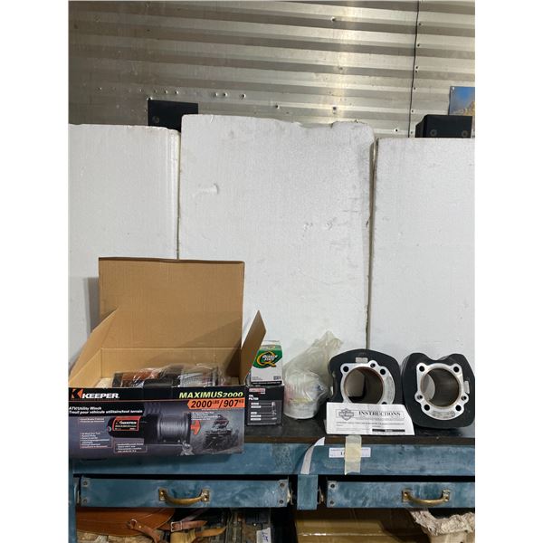 Maximus 2000 Electric ATV Winch, Quaker State& MotorMaster Motorcycle Oil Filters, Screamin Eagle Tw