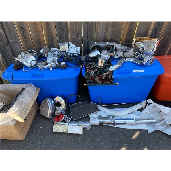 Chrome Motorcycle Parts incl Chrome Fuel Gauge, Chrome Muffler Cover, Deer Tapestry, Side-view Mirro