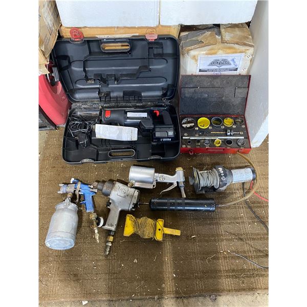 Craftsman Reciprocating Saw w Charger, Pneumatic Airbrush Paint Guns, Power Drill, Guide Line, Greas