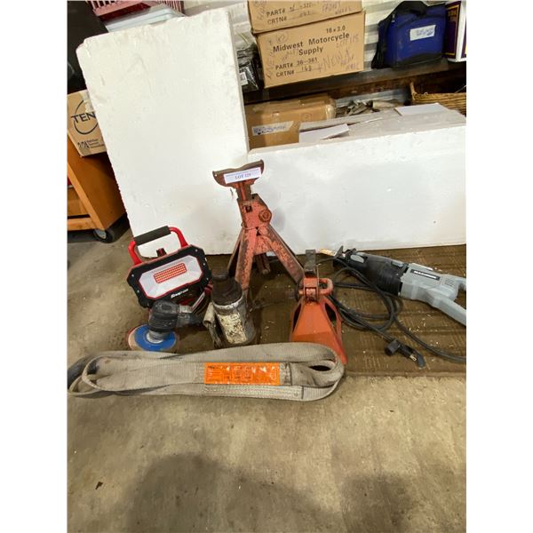 Maximum Performance Reciprocating Saw, Jack Stands, LED Snap-On Work Lamp, Pneumatic Grinder w Polis