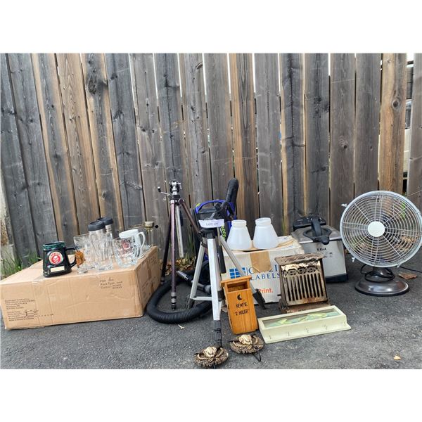 Tri-Pods, Asst of Beer Steins & Coco-Cola Glasses, Metal Thermos Mugs, Newfie 2 Holer, Decorative Co