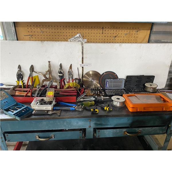 Tin Snips, Pliers, Wrench Set, Safety Glasses Hammer, Tar Scrapper, Tool Tray Asst Screw & Drill Bit