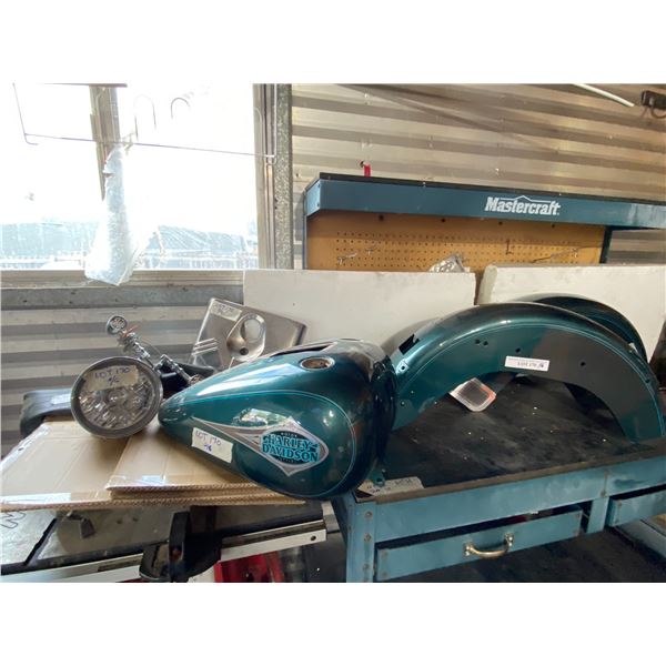 Chrome LED Headlight Assembly & Signal Lights, Harley Davidson Teal Colour Gas Tank & matching Fende