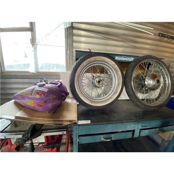 Purple Flame Gas Tank & Classic Motorcycle Tires
